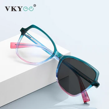 VKYEE, Стильные женские очки в большой оправе, Геометрический дизайн, очки с защитой от синего света, Фотохромные, Настраиваемые по рецепту
