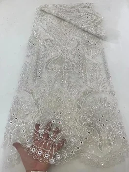 Кружевная ткань с бисером, Роскошные хрустальные бусины ручной работы для свадебного платья, высококачественная Нигерийская тюлевая сетка, Черный материал для поделок с блестками.