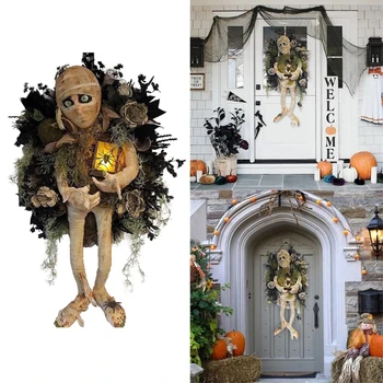 Приветственный венок со страшной мумией на Хэллоуин, вывеска для входной двери, украшение крыльца, круглая дверная подвесная табличка для осеннего Хэллоуина