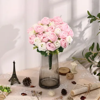 Розовый шелковый искусственный цветок, роза, свадебная вечеринка, семейное украшение для сада, букет невесты, аксессуары для венков, искусственный цветок