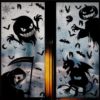 Электростатические наклейки на Хэллоуин смерть, тыква, призрак, демон, наклейка для вечеринки, украшение для окон, дверей